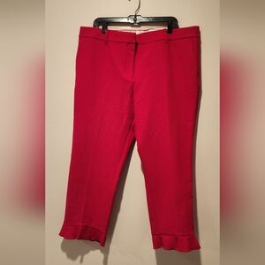 NWOT ANN TAYLOR Vibrant Red Crop Pants with Ruffles Detail